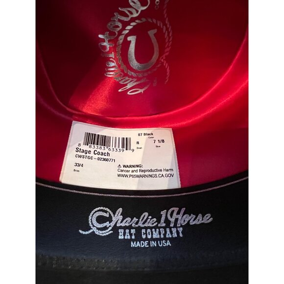 Charlie 1 Horse Stage Coach Black Wool Cowboy Hat Silver Concho Band Size 7 1/8 - Picture 5 of 7